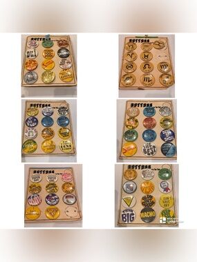 Vintage 70s Pinback/ Buttons. 4 pieces for $20